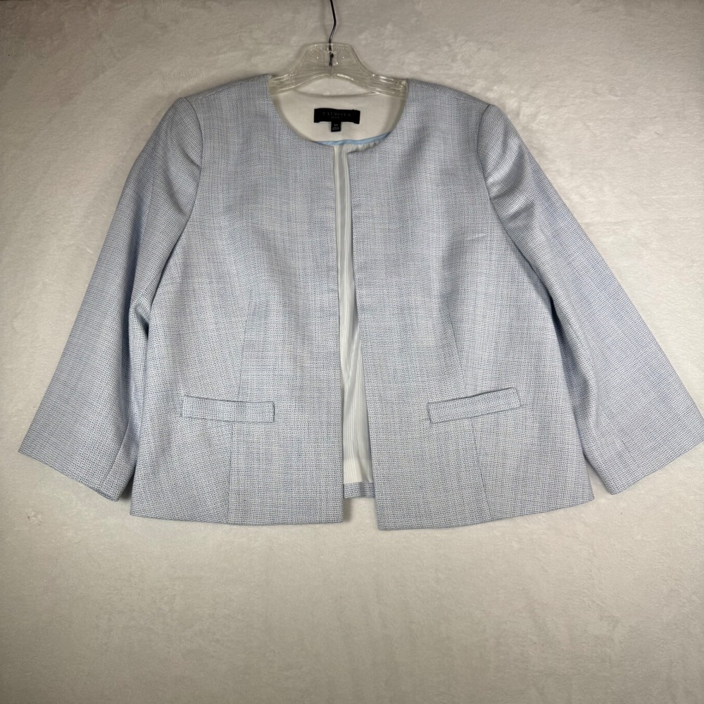 Talbots Petite‎ Light Blue Textured Open Front Blazer Jacket 12P - Picture 2 of 10